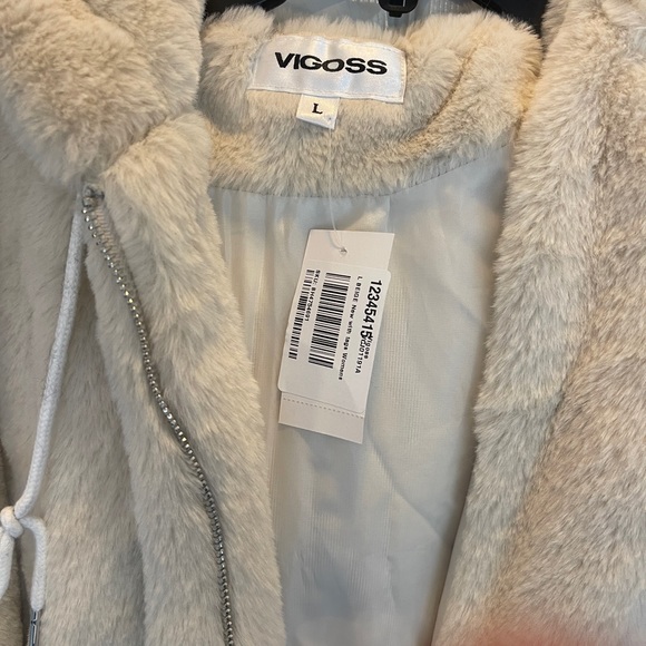 VIGOSS Faux Fur Bomber jacket with Hoodie - size L - Picture 2 of 8